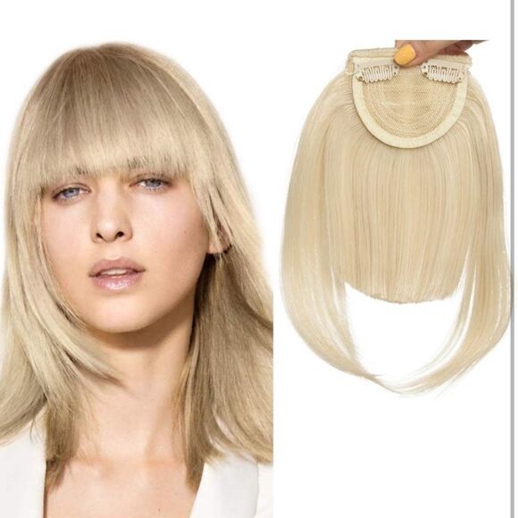 ⭐️Clip In Straight Hair Bang Fringe - Bleach Blonde⭐️ - Picture 1 of 7